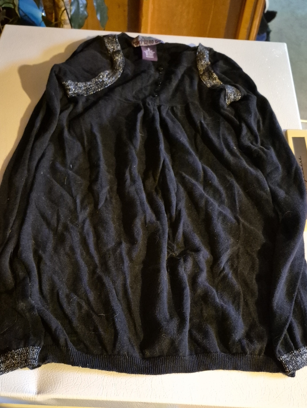 Point Zero Black Long Sleeve Top with Sparkle Trim